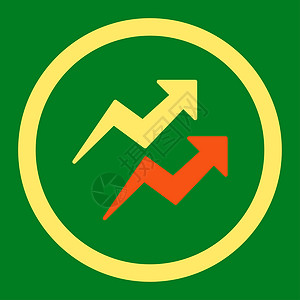 绿色走向箭头趋势图标箭头战略光栅生长圆圈黄色数据推介会信息销售背景