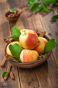 苹果叶子甜点肉桂水果篮子饮食果汁营养收成食物高清图片