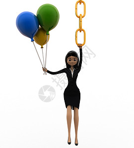 3名妇女挂在铁链上并持有气球概念女士背景图片
