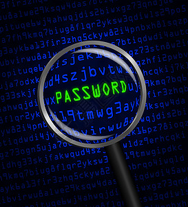 passwordPASSWORD 通过放大镜以计算机代码显示防御锁定网络骇客记录数据库电脑检测数据密码背景