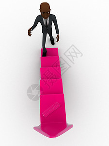 3D男子走箭阶梯概念管理人员男人领带卡通片外套楼梯棕色渲染背景图片