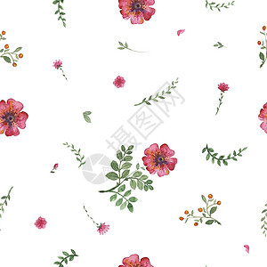 设计素材重复鲜花水彩图案纺织品植物群花园纪念日风格周年织物手绘叶子笔触背景
