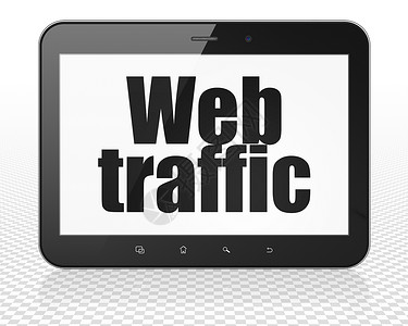 网站流量Web 设计概念 显示网络流量的平板电脑背景