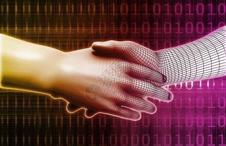 数字握握手工程机器男人插图机器人科学一体化网络商业技术背景图片