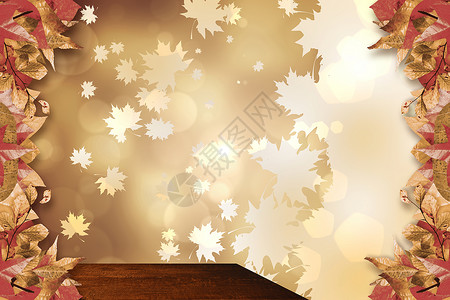 秋叶的复合图像图案地板绘图风化树叶绿色季节木板红色木头橙子背景图片