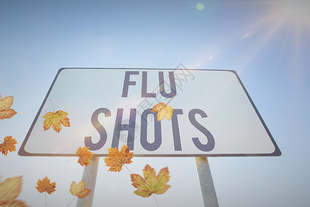 秋叶的复合图像图案蓝色天空木板流感保健医疗沟通疫苗药品阳光背景图片