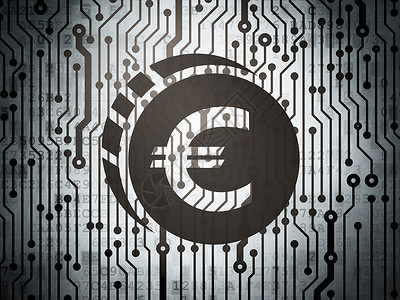 电路符号货币概念 欧元币电路板背景