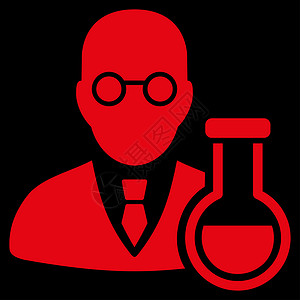 烧瓶图标化学化学图标字形测试液体化学品烧瓶实验室男人化学家红色玻璃背景