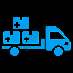 货运图标药品交付图标零售商品船运纸箱黑色送货援助药店车辆医疗背景