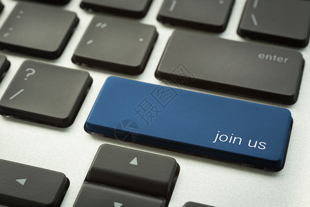 join带有打印JOIN美国按钮的膝上电脑键盘背景