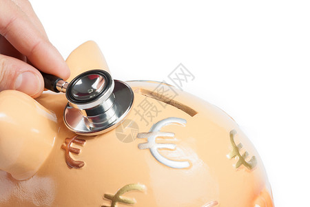 健康银行素材在小猪银行的听诊器 节省资金的概念背景