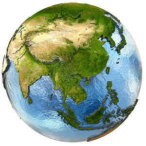 亚洲大陆东南亚和地球行星全球地形国家浮雕大洲宽慰边框海洋插图背景