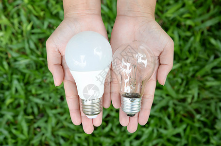 钨LED和白盲灯泡     能源选择玻璃地球解决方案古董创意白炽灯技术力量环境照明背景
