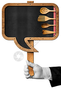 厨师推荐  空黑板手套餐厅厨房招牌桌布话框食谱菜单午餐勺子背景图片