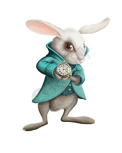 带时钟的白兔子插图动物怀表仙境寓言时间表时间优雅故事背景