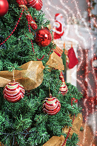 圣诞树缝合松树庆典风格金子云杉季节文化礼物装潢假期高清图片