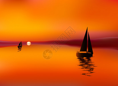 装饰用帆船日落背景中的船设计图片