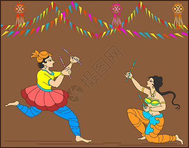 普利特维克加尔巴印度舞蹈男士书法插图草图上帝女神舞蹈家女孩节日乐器设计图片