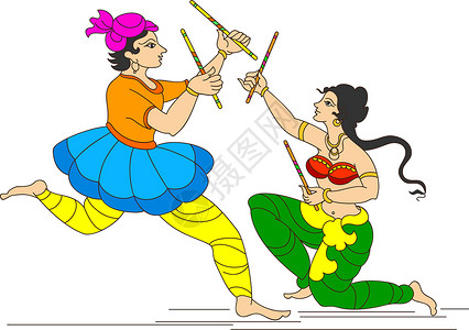 法赞达加尔巴印度舞蹈夹子草图乐器插图舞蹈家上帝女孩男士阴影海报设计图片