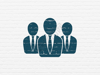 三个人图标金融概念 有墙面背景的商务人士咨询交易人士公司品牌蓝色领导男人商务解决方案背景