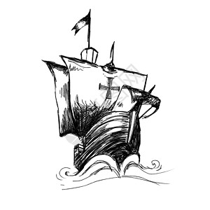 哥伦布船绘画正方形草图素描涂鸦铅笔手绘背景图片
