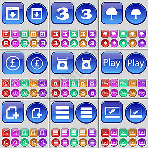 播放图素材窗口 三 树 磅 秤 播放 文件 应用程序 笔记本电脑 一大套多色按钮背景