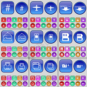sim卡图标标签 飞机 下载 特写 手机 SIM 卡 打印机 窗口 磁带 一大套多色按钮背景