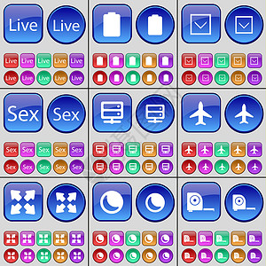 部署图现场 电池 向下箭头 性 服务器 飞机 部署屏幕 月亮 卷尺 一大套多色按钮背景