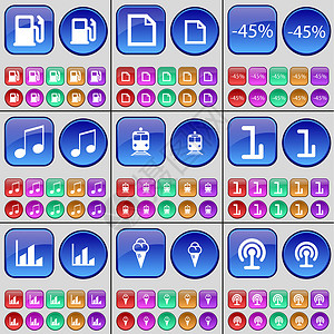 写真套图加油站 文件 折扣 备注 火车 一 图表 冰淇淋 Wi-Fi 一大套多色按钮背景