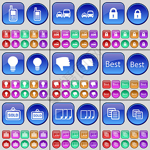 锁色流程移动电话 运输 运输 锁 灯泡 最佳 已售出 文件 副本 一大套多色按钮背景