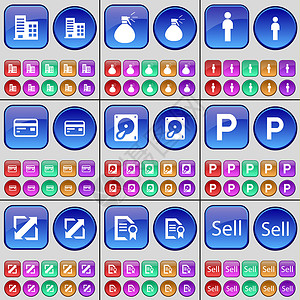 部署图建筑 喷雾 轮廓 信用卡 硬盘 停车场 部署屏幕 文本文件 销售 一大套多色按钮背景