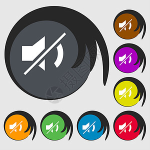 按钮动态素材静音扬声器符号图标 声音符号 八色按钮上的符号创造力音乐插图标签技术圆圈立体声体积演讲质量背景