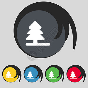 QQ企鹅图标圣诞树图标符号 五个有色按钮上的符号庆典质量假期粉色标识插图徽章对角线背景