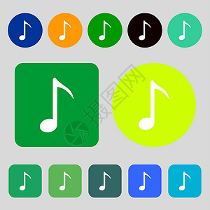 音乐音符图标符号 12个彩色按钮 平面设计背景图片