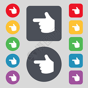 向上图标指手印图标符号 一组有12色按钮 设计平坦屏幕手指老鼠电脑互联网艺术商业展示网络指纹背景