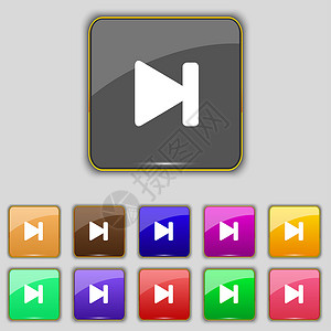 视频是个素材下一个音轨图标符号 设置为您网站的11个彩色按钮倒带玩家网络音乐视频插图背景
