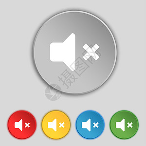 按钮动态素材静音扬声器 声音图标符号 五个平板按钮上的符号背景