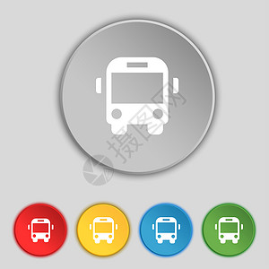 描边图标公交车图标符号 五个平板按钮上的符号背景