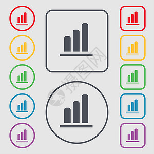 增长和发展的概念 利率图标符号图 带有框架的圆形和方形按钮上的符号质量报告抵押进步兴趣生长金融评分数据酒吧背景