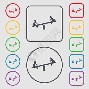 宝宝p图素材滚动图标符号 圆形上的符号和带框架的平方按钮背景