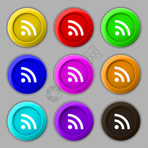 无线网络图标符号 九圆彩色按钮上的符号徽章创造力互联网信号质量标签邮票网站令牌背景图片