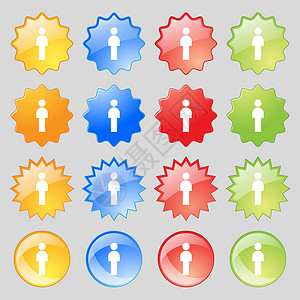 通用对话框组合人类标志图标 人符号 男性马桶 16个彩色现代按钮组成的大组合 供你设计背景
