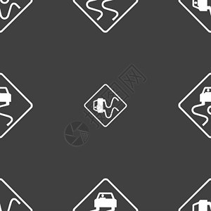 路滑图标标志 灰色背景的无缝图案警报艺术横幅小路碰撞夹子建造注意力运输曲线背景图片