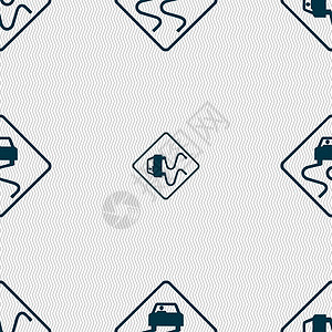 路滑图标标志 无缝图案和几何纹理三角形注意力碰撞危险夹子警告驾驶建造标签曲线背景