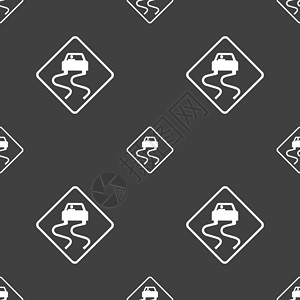 路滑图标标志 灰色背景的无缝图案旅行注意力电脑控制夹子曲线街道危险横幅警告背景图片
