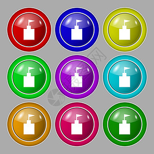 图标 设置平坦的现代化 9个圆形多彩按钮上的符号背景图片