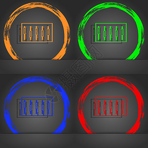 红色级别警报声Dj 控制台混合手柄和按钮 级别图标 时尚的现代风格 在橙色 绿色 蓝色 红色设计中背景