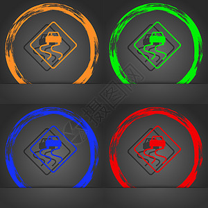 路滑图标符号 时尚的现代风格 在橙色 绿色 蓝色 绿色设计背景图片