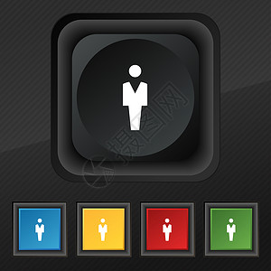 人 男人 男厕所图标符号 为您的设计设置黑色纹理上的五个色彩缤纷 时尚的按钮男生海豹令牌邮票男性质量用户成员标签创造力背景图片