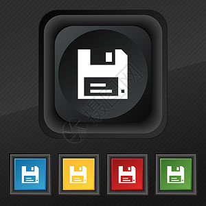 软图标符号 在黑色纹理上为您设计一套五色 时髦的按钮插图磁盘驾驶记忆网站标签数据感官创新界面背景图片